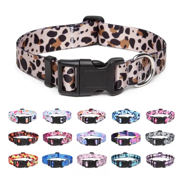 Collar Perro, Ajustable y Resistente con Patrones de Moda, Collar Nylon Cómodos para Perros Pequeños Medianos Grandes, Cachorros (S,Leopardo)
