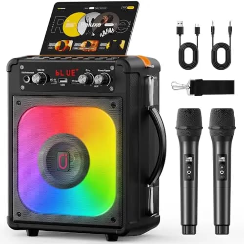 Máquina de Karaoke con 2 micrófonos, Altavoz Kit Karaoke Máquina de Karaoke portátil con 2 micrófonos inalámbricos, Caja de Altavoces Bluetooth Adecuado para Adultos/niños iluminación LED