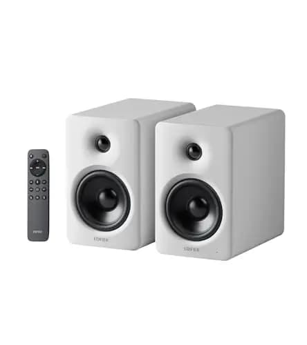 Edifier M90 Altavoces de estantería, 100W RMS Altavoces de Escritorio, Audio Hi-Res, LDAC, Bluetooth 6.0 Altavoces Compactos, HDMI eARC/Optical/USB-C/AUX Entrada, Control Remoto para TV/PC - Blanco