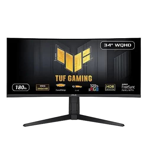 ASUS TUF VG34VQL3A Monitor Gaming curvo 34" (WQHD, 180Hz, 1500R, Diseño curvo, Extreme Low Motion Blur™, Freesync™ Premium Pro, 1ms (GTG), 125% sRGB, DisplayHDR™ 400 , DisplayWidget Center)