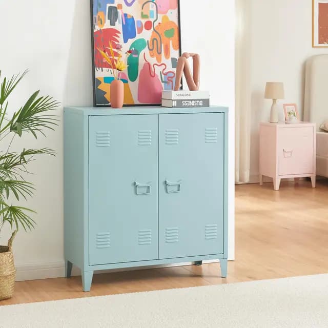 [en.casa] Armario Metálico de Oficina con Cerraduras Magnéticas Mueble Organizador con Estante Regulable Ventilación Óptima Acero 90 x 80 x 33 cm - Azul Grisáceo