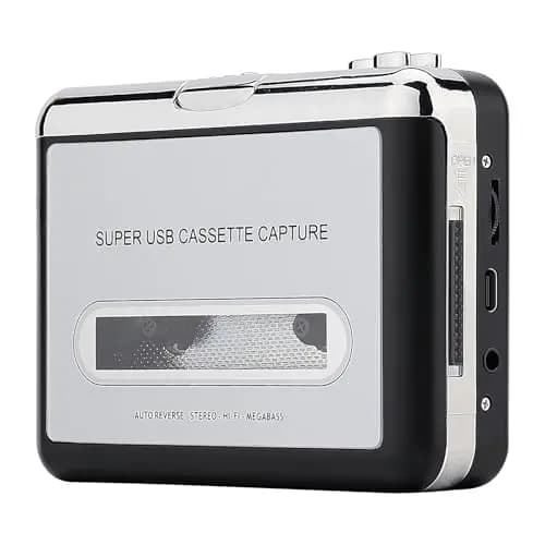Reshow Reproductor de Cassette - Reproductor de cinta portable captura audio música MP3 vía USB - Compatible con ordenadores portátiles y ordenadores personales – Convertir Walkman Cinta Cassettes a Formato (Plata)