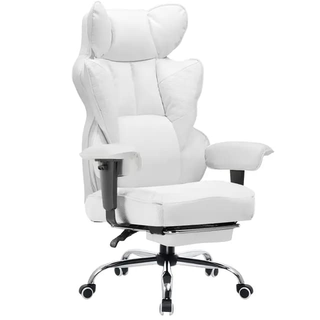 COMHOMA Silla Gaming Ergonómica, con apoyabrazos ajustables, soporte lumbar, muelles para personas altas, soporta 180 kg, asiento amplio, Blanca