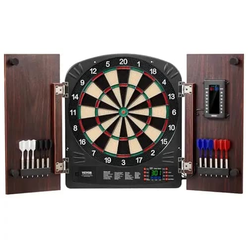 VEVOR Juego de Tablero de Dardos y Gabinete, Paquete Listo para Jugar Juego de Gabinete de Dardos, Oculto con Puntuación Electrónica, Fácil Montaje, Completo con Todos los Accesorios, Φ 34,3 cm