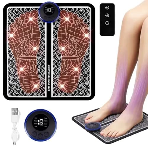 OSDUE Masajeador de Pies Eléctric, 8 Modos 19 Niveles de Intensidad, para Alivio del Dolor Plantar, Relajación Muscular, Mejorar la Circulación Sanguínea, con Mejor Acariciar Apretar Entrenar Modos A