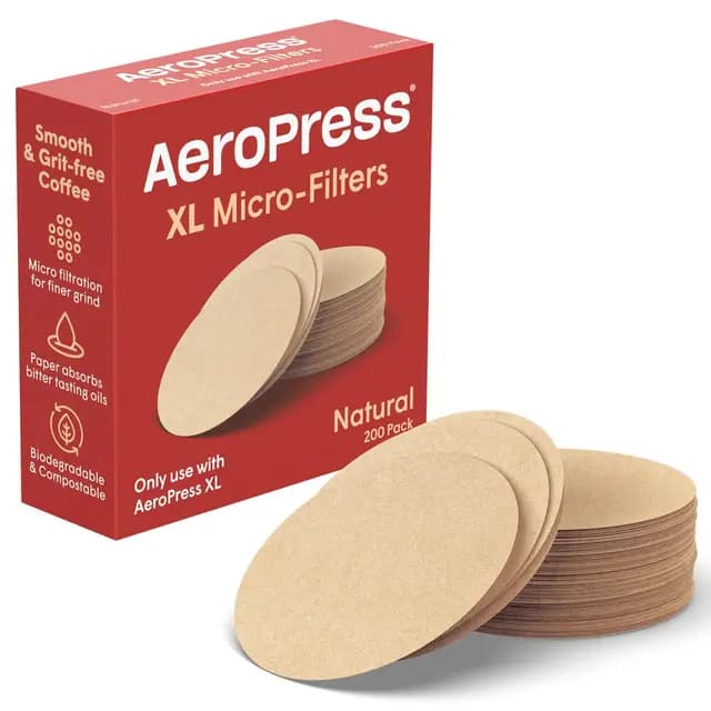 AeroPress XL microfiltros de papel natural, filtros de café redondos sin blanquear para cafeteras, accesorios imprescindibles para café, tamaño XL, 1 paquete, 200 unidades