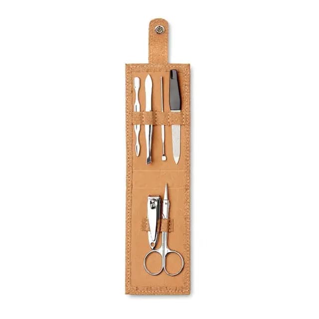 Set Manicura Uñas 6 Piezas Acero Inoxidable | Estuche Corcho Natural | Lima, Cortauñas, Empujador Cutículas, Alicate | Kit Manicura Mujer | Regalo Original Sostenible