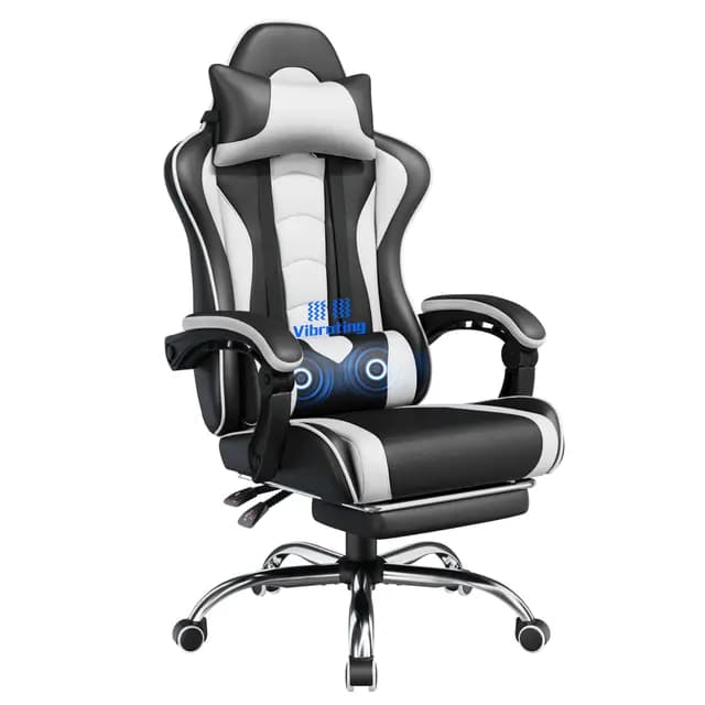 Yaheetech Silla de Oficina Silla Gaming con Reposapies Silla Ergonómica con Ruedas Silla Ordenador Ajustable Silla con Soporte Lumbar Capacidad MAX 136 KG Blanco