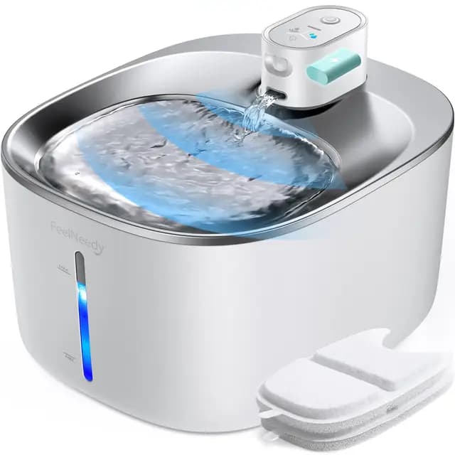 FEELNEEDY Fuente para Gatos sin Cable a Pila con Sensor de Movimiento, 4L Fuente de Agua Fria para Gatos con Bateria 4000mAh Recargable, Bebedero Automático a Prueba de Salpicaduras, 2 Filtros