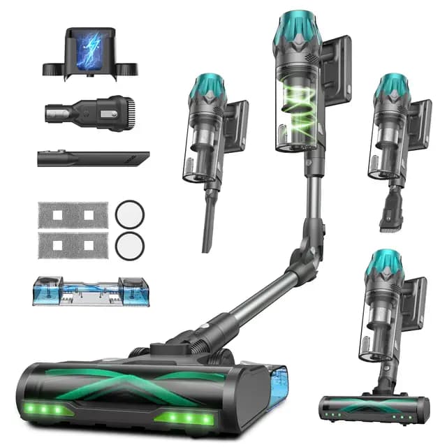 Vexilar V15Max Aspiradora sin Cable 65KPa/60 Min/1,5L, Aspiradora Inalámbrica con Fregona, Antienredos, Fácil Limpieza,Tendencias de Moda, Aspirador Escoba Vertical para Suelos/Alfombras/Pelos/Coche