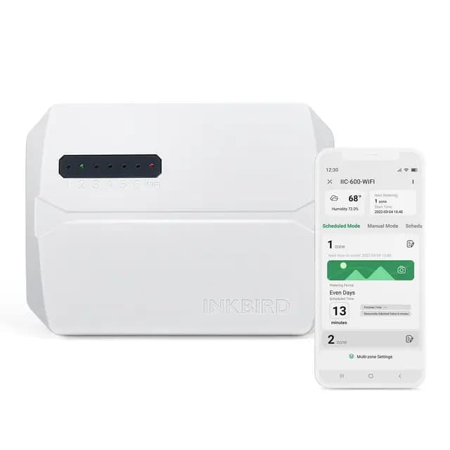 Inkbird IIC-600 Programador de Riego Wifi 6 Zonas,Riego Automatico para Jardín,Temporizador de Riego,Memoria no volátil integrada,APP Control,Ajuste Estacional