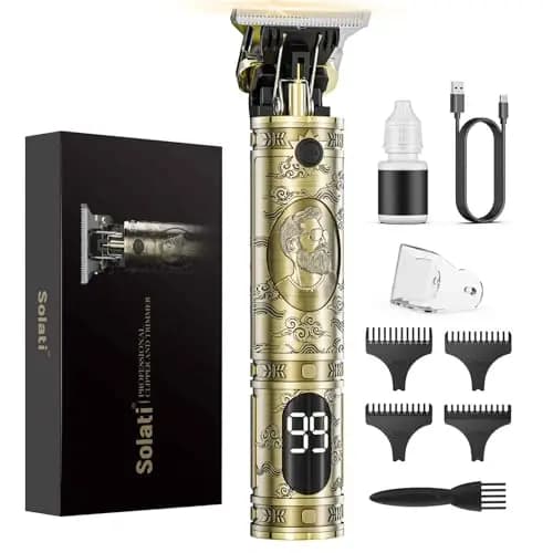 Maquina de Cortar Pelo Hombre, Maquina de Afeitar Hombre Eléctrica con LED Cortapelos Recortar Barba Sin Cable Maquinilla de Afeitar Cortar Pelo Para el Hogar y el Salón (Bronce)