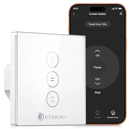 【LED Controlable】Wifi Interruptor Persiana, Etersky Interruptor Táctil Inteligente WiFi Controlable de APP y Voz, Compatible con Alexa/Google Home con Temprizador para Motor Persiana Tubular
