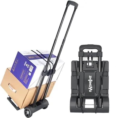 ZHJINGYU Carretilla Plegable de Hierro Negro 35KG - 2 Ruedas + Mástil Telescópico - Estructura Resistente - Ideal para Traslochi, Oficina & Garage