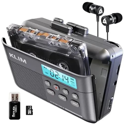KLIM K7 Reproductor Cassette - Conversor de Cassette a MP3 - Player Portátil con Micrófono y Altavoz Integrados - Batería Recargable - Auriculares - Tarjeta SD 16 GB - Ceniza