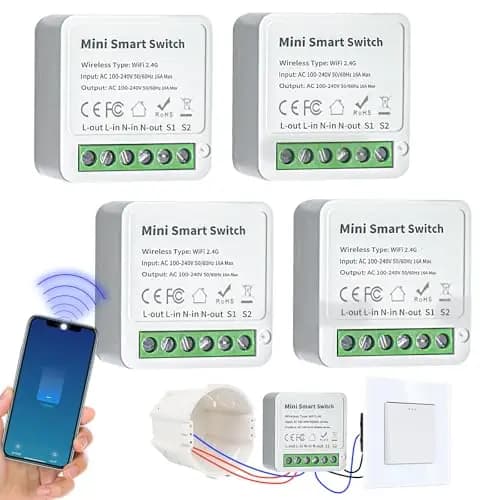 4 unidades de módulos de interruptor de luz inteligente de 2 vías, interruptor Smart Life compatible con aplicación Tuya, Alexa y Google Home, mini interruptor WiFi DIY, requiere cable neutro, se