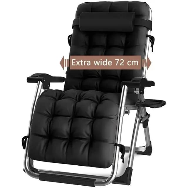 Silla reclinable para Actividades al Aire Libre con Gravedad Cero y portavasos, Silla Extra Ancha y Ajustable para tumbonas de Patio Garden Beach Beach, con Cojines de 200 kg (Black1)