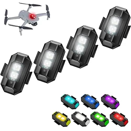 Paquete de 4 luces estroboscópicas para drones, 7 colores LED, luces estroboscópicas para aviones, carga USB, mini luces estroboscópicas para drones, luces LED para drones, luz estroboscópica para