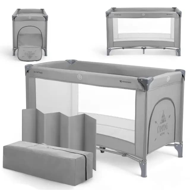 KikkaBoo Cuna de Viaje SO Gifted, Cuna Bebe 120x60 cm hasta 15 kg, Parque Plegable con Bolsa de Transporte, Ligera y Compacta, Gris