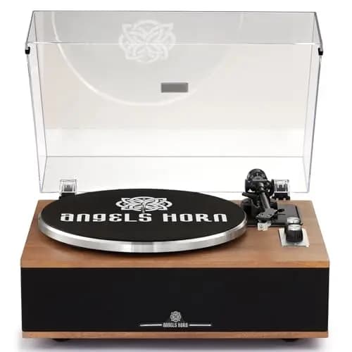 ANGELS HORN - Tocadiscos de Vinilo, Tocadiscos Bluetooth HiFi con Altavoces, Reproductor de Vinilos, Giradiscos preamplificador de Fono, 33/45 RPM y Pastillas AT-3600L