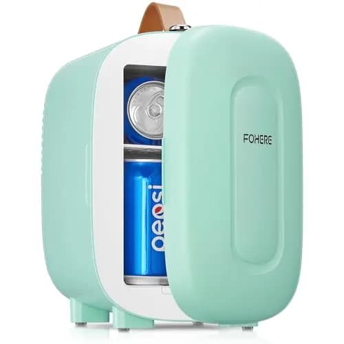 FOHERE Mini Nevera 5 Litros / 6 Latas | CA+CC | Silencioso Portátil | Enfriar y Calentar | Nevera pequeña para dormitorios, coches, oficinas, cuidado de la piel, viaje（Verde）