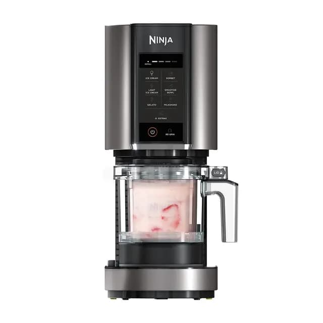 Ninja CREAMi Heladera Eléctrica Multifunción - 7 Programas para Helado, Gelato, Sorbete, Smoothie Bowls y Batidos - 2 Tarrinas con Capacidad Total de 1,4 l - Negro y Plata, NC302EU