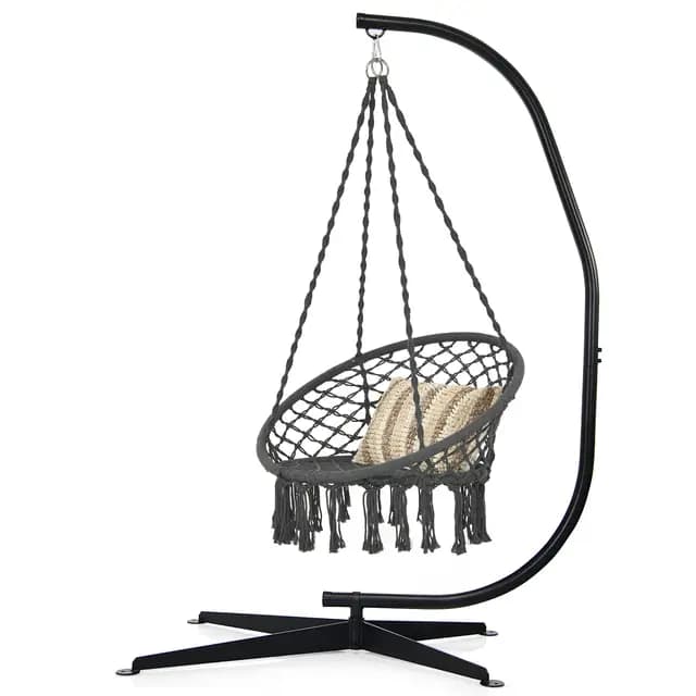 GIANTEX Soporte para Silla Colgante de Acero para Colgar Hamacas de Interior y Exterior, Máx.150 kg, 111 x 84 x 207 cm, Negro(Hamaca no incluida)
