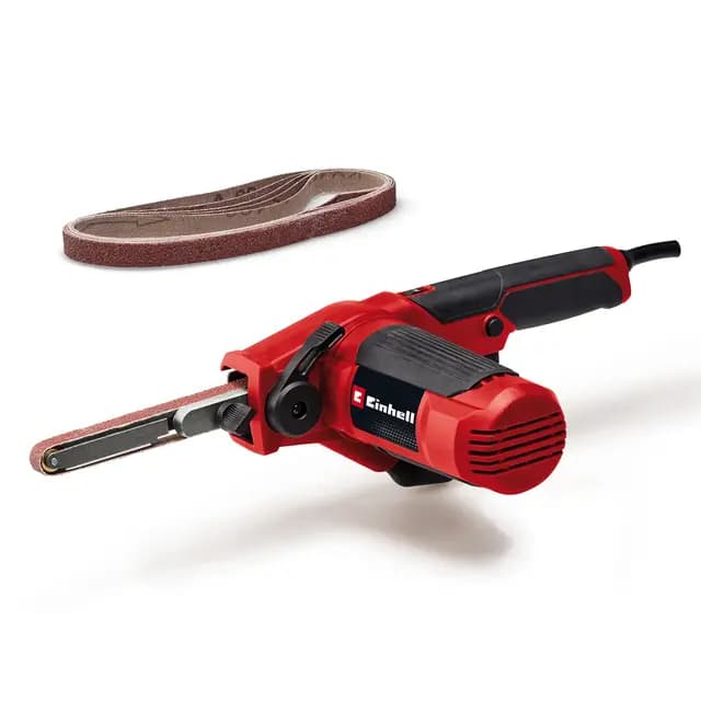 Einhell Lima de cinta TC-BF 500 E (500 W, velocidad hasta 1700 m/min, bloqueo de funcionamiento continuo, aspiración de polvo integrada, electrónica de velocidad, incl. 6 cintas abrasivas)