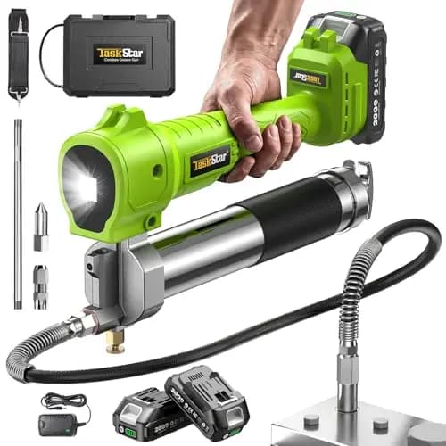 TaskStar Engrasadora Batería, [Super Eficiente] Kit de Pistola de Engrasar Eléctrica con 2 Baterías y Cargador, Manguera Flexible de 39,4”, Engrasadora de 10000 PSI con Luz LED Super Brillante, Verde