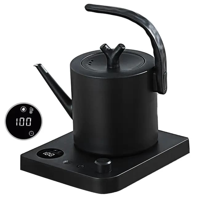 Hervidor de Acero Inoxidable con Ajuste de Temperatura, Hervidor Cuello de Cisne 1L, Tetera 1000W, Base 360°, Anti-Quemadura Inteligente, Apagado Automático por Alta Temperatura, Negro