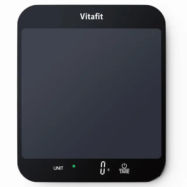 Vitafit 15kg Bascula Cocina, Precisión 1g por Nuestra Fábrica Básculas Profesional Desde 2001, Aprobada LFGB Balanza Cocina digital para Cocinar y Hornear, Plataforma 215x180mm, 3 Pilas AAA, Negro