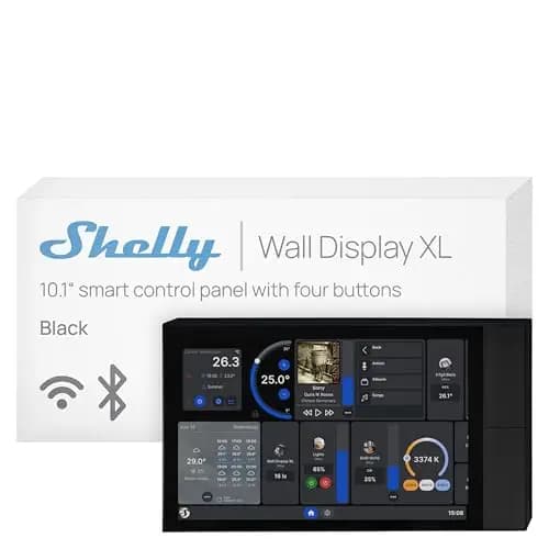 Shelly Wall Display XL Negro – Panel Domótico Mural Táctil 10,1", Wi-Fi 6 y Bluetooth, Relé 5A Integrado, 4 Botones Físicos Personalizables, Altavoces, Home Assistant, Aplicación