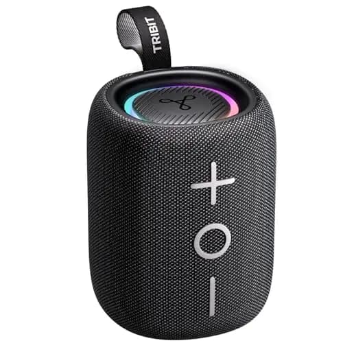 Tribit StormBox Mini+ Altavoz Bluetooth de 12 W, Sonido Envolvente de 360°, 12 Horas de duración, Bluetooth 5.4, IPX7, Luces RGB, EQ, Tipo C, Compatible con AAC/SBC, portátil para Exteriores y Viajes – Imagen 1