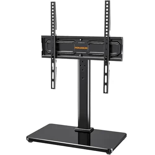 Perlegear Soporte de TV Universal Giratorio para TV de 24-60 Pulgadas de hasta 45 KG, Soporte de TV de Sobremesa Ajustable en Altura con Base de Cristal Templado VESA máx. 400x400mm