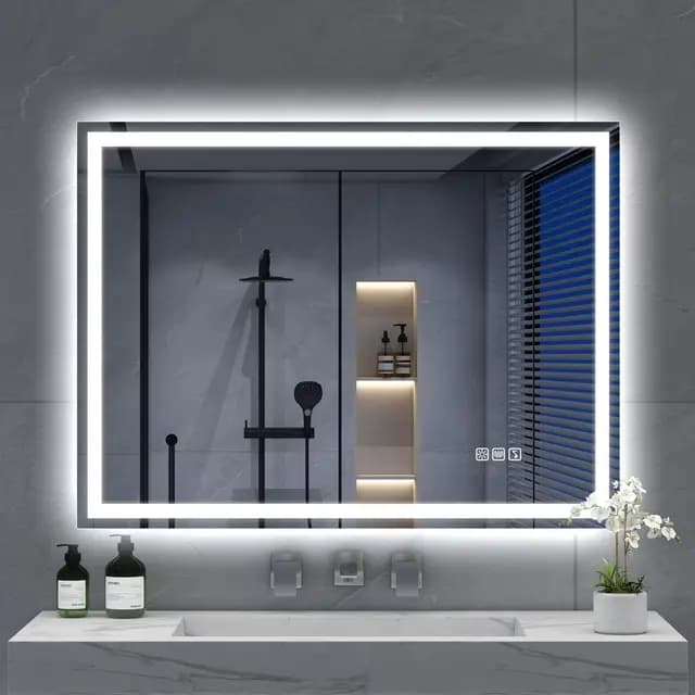 S'bagno Espejo-Baño-con-Luz 80x60cm, Espejo-Baño-LED-Bluetooth con Función Antivaho, 3000K/4000K/6500K, Regulable, Memoria, Cristal Templado HD, IP44-Espejos-de-Baño-con-LED, Horizontal/Vertical