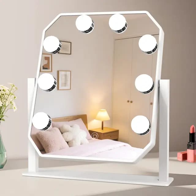 Espejo Tocador con Luz LED,Vanity Mirror Hollywood,Regulable,3000K/6000K, Espejo Maquillaje con Luz,Espejo Tocador de Mesa,Blanco,300x250mm