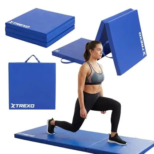 XTREXO - Colchón de gimnasia plegable, 180 x 60 x 5 cm, 3 piezas, funda de piel ecológica resistente a la abrasión, espuma de polietileno flexible, asa, fácil limpieza