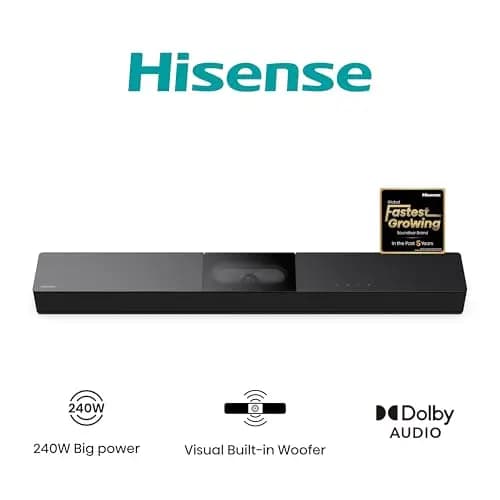 Hisense HS2000 - Barra de Sonido 2.1, 240W, Subwoofer Incorporado, Dolby Digital Plus, DTS Virtual:X, Modo TV, EzPlay