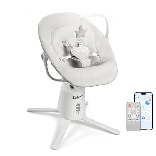 Mecedora bebe Zoicay Mecedora bebe Electrica Respaldo Ajustable con 3 Modos movimiento 5 Velocidades con Mando a Distancia y Bluetooth Función de temporización y música para Bebé de 0-9 Meses(Blanco)