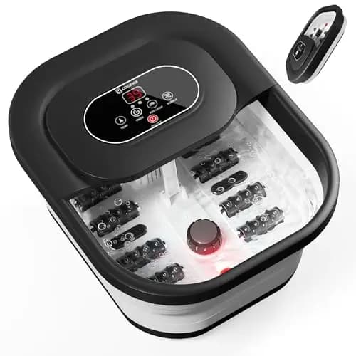 COMFIER Spa per Pies con Función de Calor Baño de Pies con Función de Burbujas y Vibración, Control de Temperatura, Piedra Pómez para Pedicura, Temporizador Inteligente, Regalos para Mujeres(Negro)