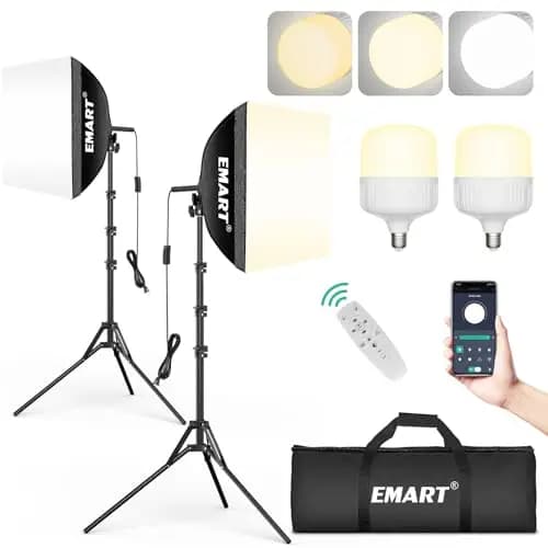 EMART Softbox Iluminación Kit Fotografía, Foco Fotografía 40 x 40 cm, Softbox per Studio Fotografico Equipo Bombilla LED de 50W (3000K-6000K), para Estudio Fotográfico,Grabación de Vídeo (2 Pack)