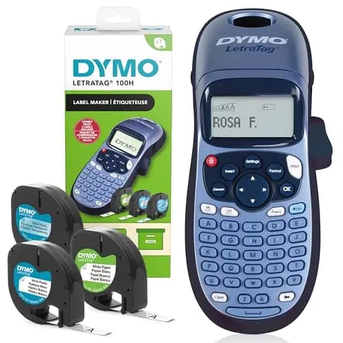 DYMO LetraTag LT-100H Kit de iniciaciónde etiquetadora | Impresora de etiquetas portátil | Con cinta de etiquetas de plástico, papel y transparentes | Perfecta para la oficina o para el hogar