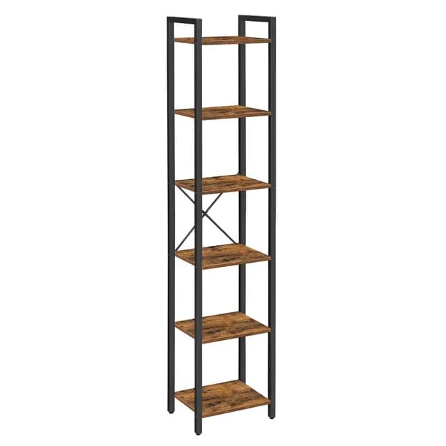 VASAGLE Librería de 6 Niveles, Biblioteca, Estantería para Oficina, Estudio, Sala de Estar, Dormitorio, 30 x 40 x 186 cm, Industrial, Marrón Rústico y Negro Tinta LLS101B01