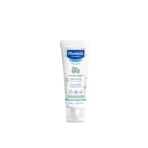 Mustela Hydra Crema Facial Bebé con Perseosa BIO de Aguacate y Vitamina E, Cara Bebé, Niños, Toda la Familia - Hidrata y Mantiene la Piel Suave, 97% Ingredientes de Origen Natural (40ml)