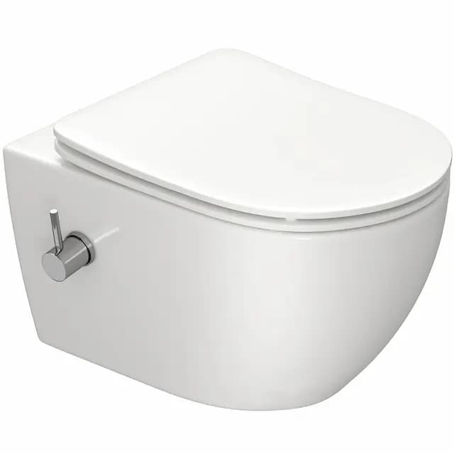 Inodoro de ducha con boquilla integrada, inodoro colgante con función de bidé, inodoro Taharet con nanorevestimiento, inodoro con ducha con grifo, asiento de inodoro con cierre automático, 53×36×35 cm