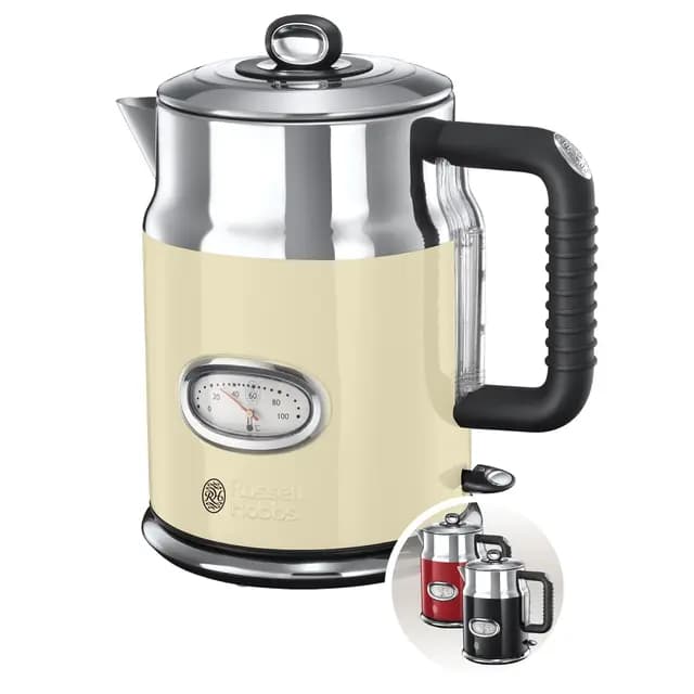 Russell Hobbs Retro - Hervidor de Agua Eléctrico (2400 W, 1,7l, Acero Inoxidable, Crema) - ref. 21672-70