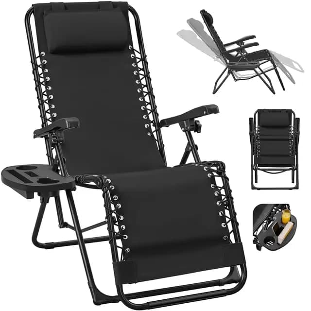 Yaheetech Tumbona Plegable para Exterior Tumbona Jardin Ligera y Portátil Silla Reclinable con Bandeja Lateral, Fácil de Mover para Exterior Carga Máxima: 114 kg (1PCS Negro