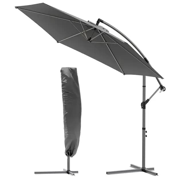 VOUNOT® 300 cm Parasol Excentrico, Sombrilla de Jardín con Manivela y Funda Protectora, Protección UV, Gris