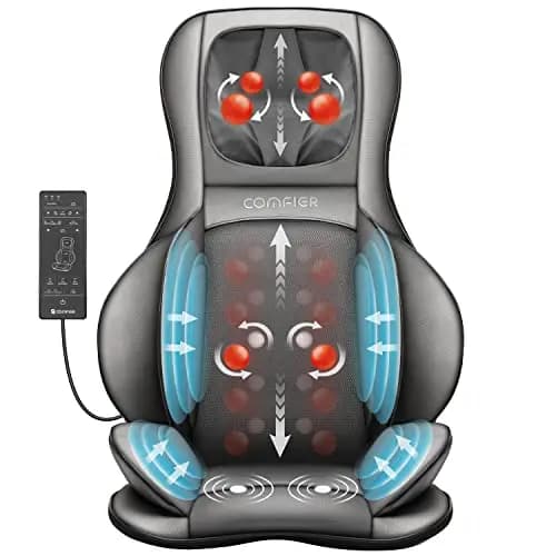 Comfier Colchoneta de Masaje Cuerpo Completo con calefacción, Masajeador de Espalda con Almohada de Masaje Shiatsu Desmontable para el Cuello, 10 Motores vibradores, 4 Almohadillas térmicas