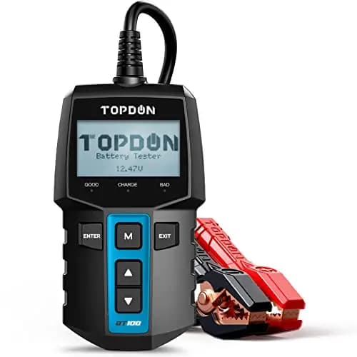 TOPDON BT100 Comprobador de Baterias de Coche 12V, 100-2000 CCA Probador de Batería Auto para Arranque y Sistema de Carga, Analizador de Batería Digital para Coche, Camión, Moto, ATV, SUV, Barco,Yate